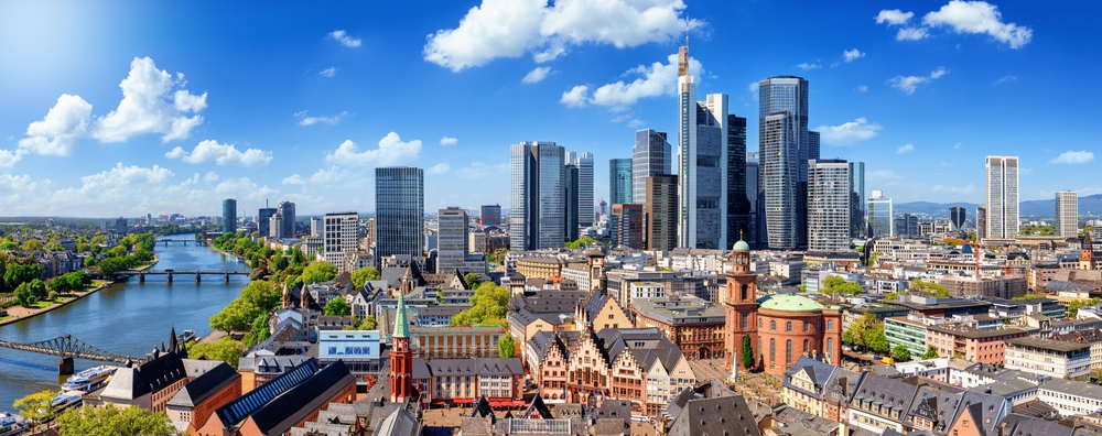 Beautiful,,Panoramic,View,Of,The,Skyline,Of,Frankfurt,,Germany,,With